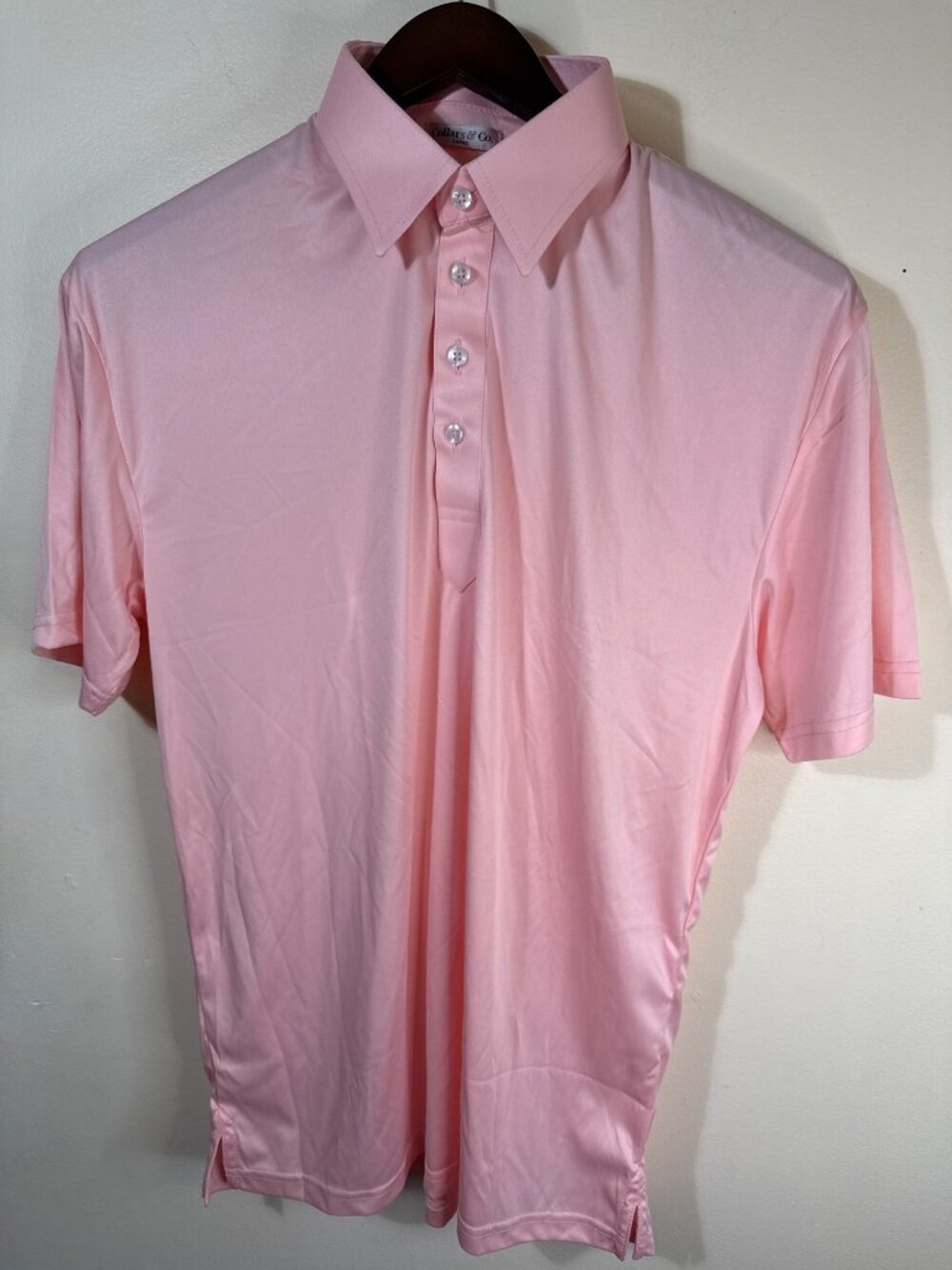 Collars & Co Mens Golf Preppy Large Pink Dress Collar Polo Shirt